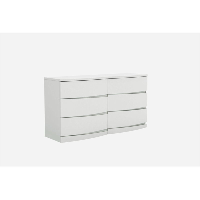 Commode double en bois massif à 6 tiroirs 59 po Bierman, Blanc