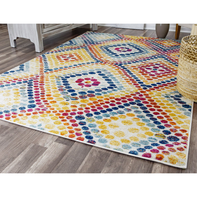 Tapis jaune / bleu Alvey, Rectangle 5 pi x 7 pi