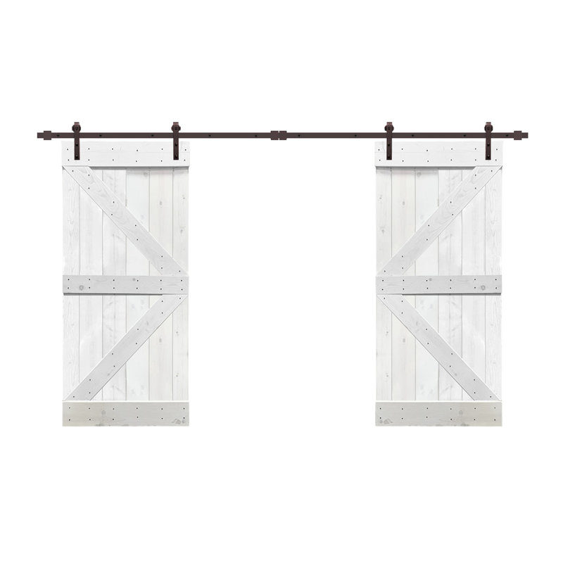 Porte de grange à panneaux et en métal avec trousse de quincaillerie d'installation, 42 po x 84 po, Blanc