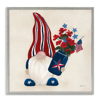  Patriotic Gnome & Flowers Giclee Art by Yvette St. Amant