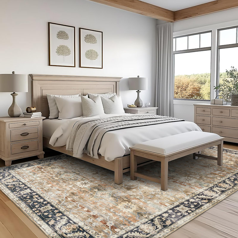Nainika Bev Distressed Machine Washable Area Rug, Rectangle 4' x 6', Beige Tan Brown