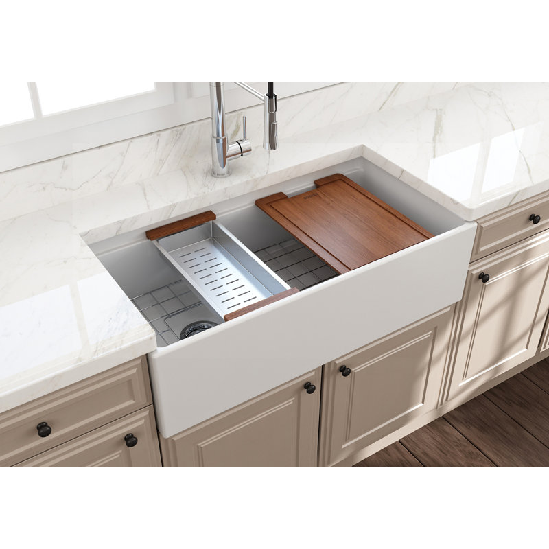 30'' L Single Basin Kitchen Sink, Matte White