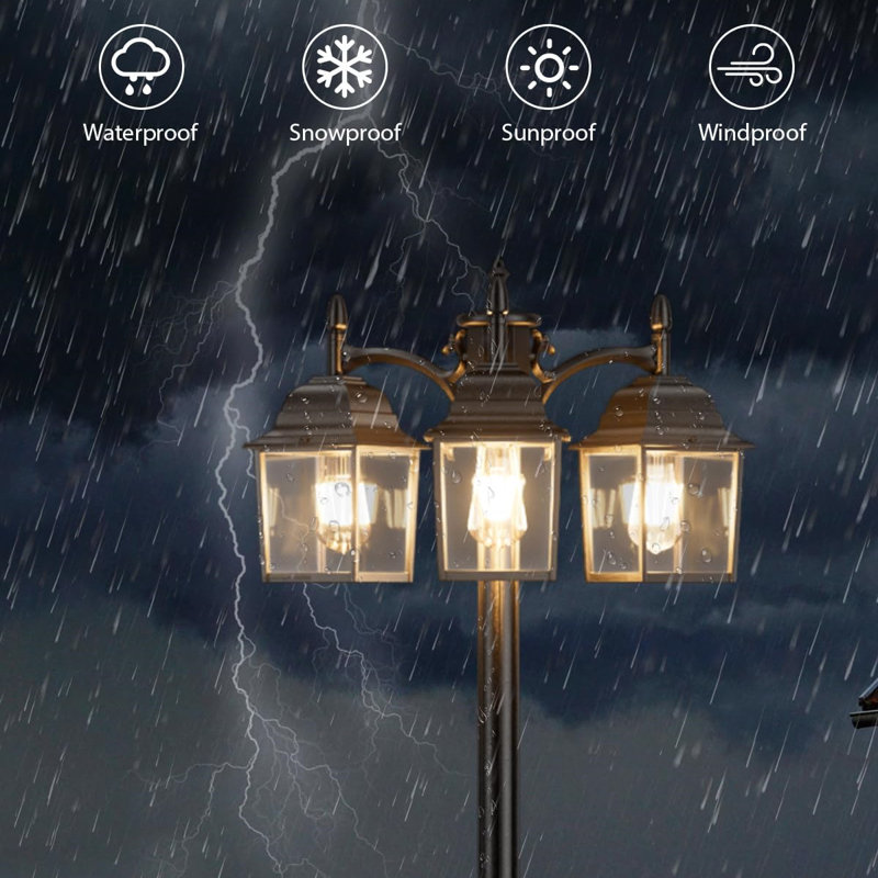 3-Head Outdoor Lamp Post Light With Dusk To Dawn Sensor