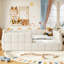 Grand lit au sol, lit tapissier Montessori avec rails de sécurité doux, base de lit à profil bas pour enfants, beige-129459578-129459575