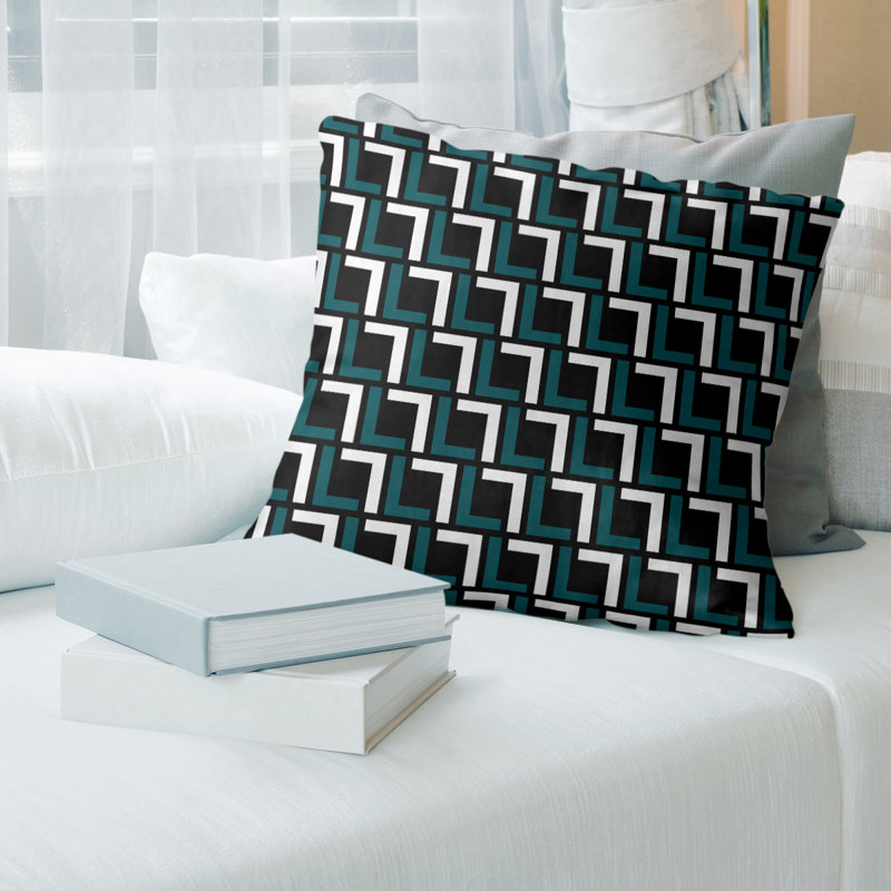 Housse et insert de coussin carré de luxe Philadelphia Football, 18" x 18", Vert minuit / blanc / noir, Faux lin