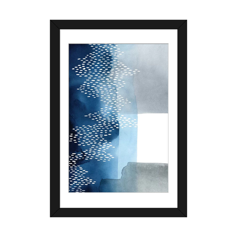 «Waterfall Abstract II», impression sur toile, Papier d'art encadré noir, Blanc, H 32 po x l 24 po x P 1 po
