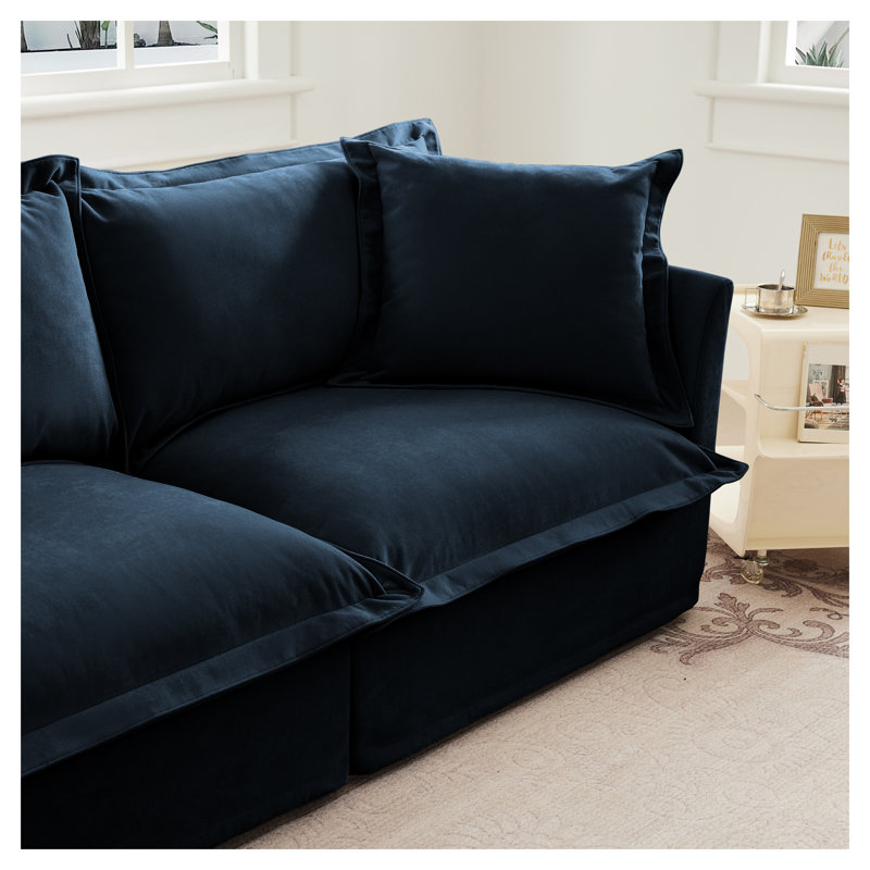 Housse luxueuse pour canapé sans accoudoirs en chenille bleue - Housse de canapé extensible pour sièges modulaires et modulaires modernes