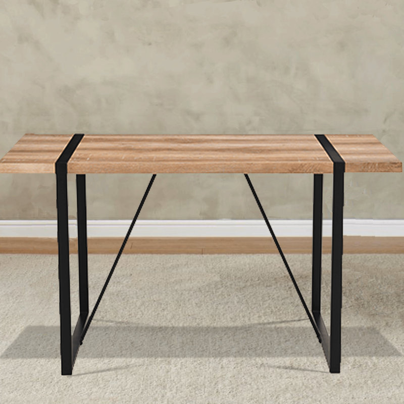 55" Rectangular Industrial Dining Table, Wood Tabletop And Metal Legs, Easy To Clean Maintain Table With Top Modern Rustic Style, Seats 4-6 Persons