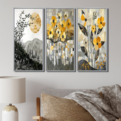 Summer Mosaic Flower On Grey Desert Blossom I - Wreath Wall Decor Collection