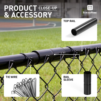 1-5/8" Fence Top Rail, 10 FT Black Powder Coated Galvanized Pipe for Chain Link Fence, Chain Link Parts, Hardware, Accessories, Single