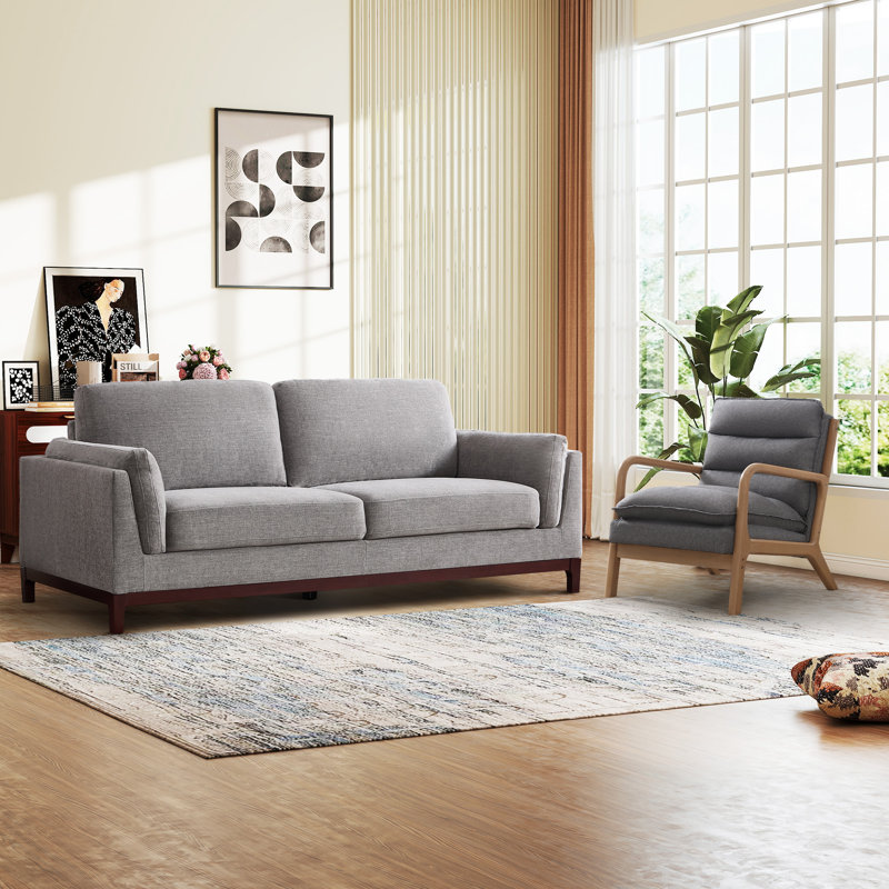 Ensemble 2 pièces de canapé rembourré moderne en lin de 79,1 po avec des pieds en bois et un coussin lombaire, Gris