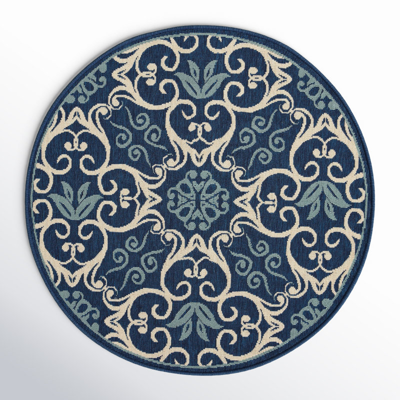 Tapis floral tissé à la machine résistant aux taches, Rond 4 pi