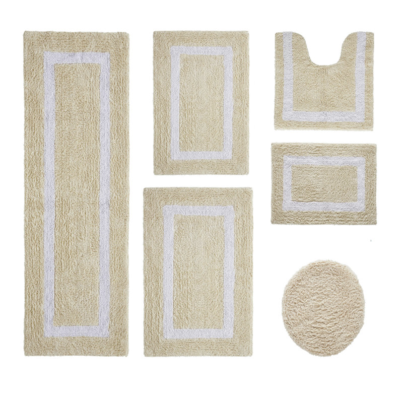 Hotel Premium 100% Cotton 6 Piece Bath Rug Sets with Race Track Pattern, Machine Washable, Absorbent & Tufted Weave Reversible Bath Mat for Bathroom