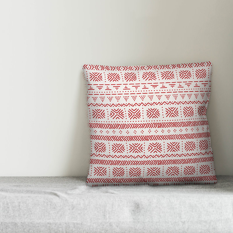 Throw Pillow, 18" x 18", White/Red Geometric 3