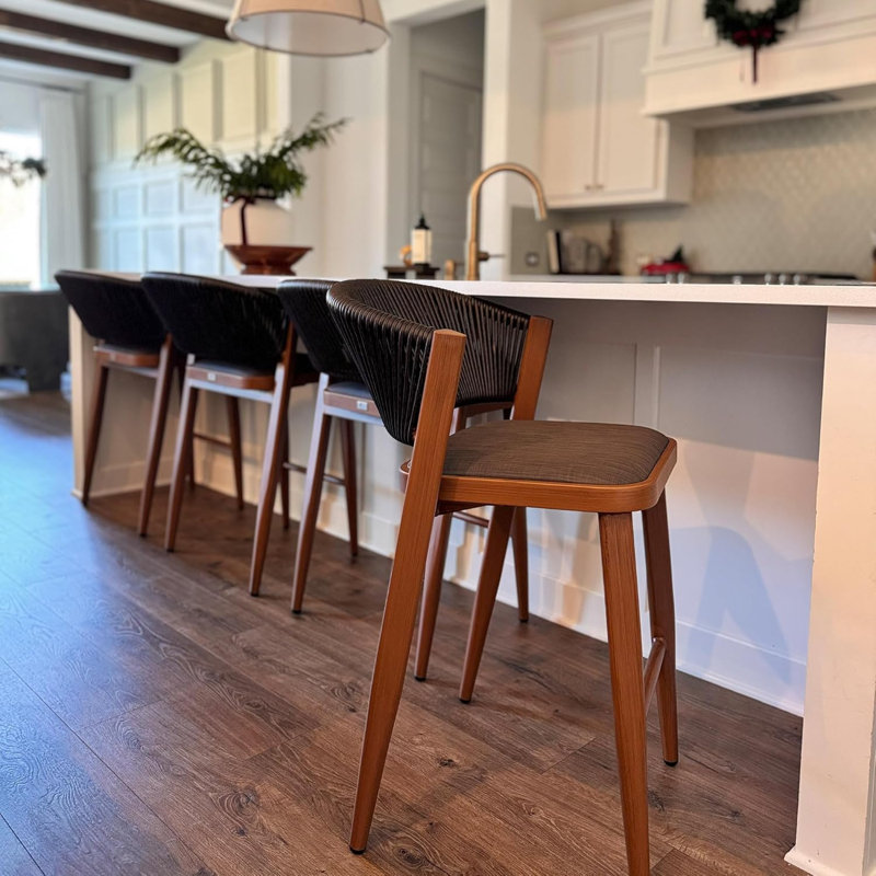 Patio Bar Stool with Cushion, Brown Frame/Gray Cushion