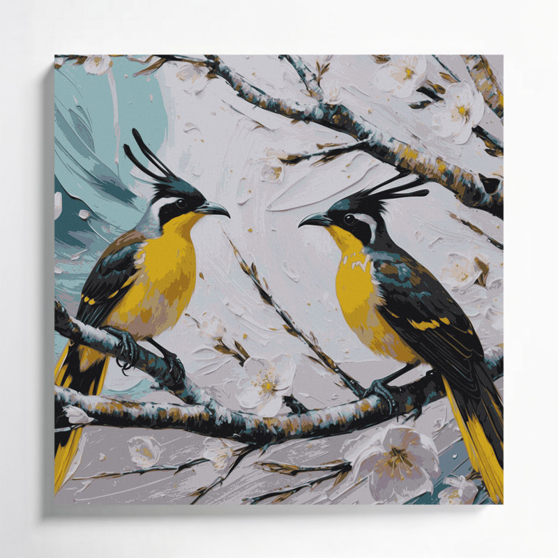 Oiseaux jaunes sur toile Bulbul, H 16 po x l 16 po
