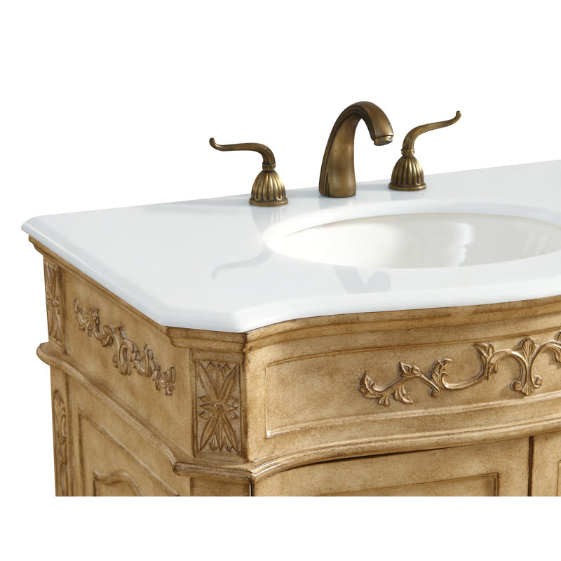 Ensemble de meuble-lavabo simple Lunette, Beige antique, Ivoire blanc, 32"