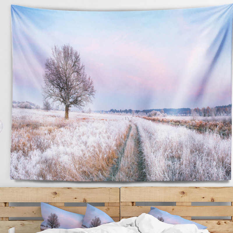Paysage paysage de chêne sec en tapisserie panoramique d'hiver, H 78 po x l 92 po