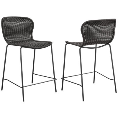 De 2 tabourets de comptoir en faux métal brun - chaises de bar de salle à manger de style bord de mer, dossier solide, texturé, sans accoudoirs, fabrication de dossier de chaise pour chambre à coucher, structure, fonctionnalité moderne