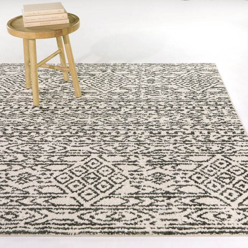 Desiderio Cream/Charcoal Moroccan Diamond Area Rug, 7'10" x 10'