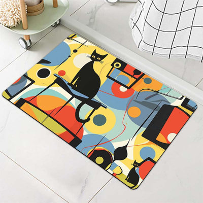 Tapis de bain en terre de diatomées, chats noirs stylisés, antidérapant, super absorbant, séchage rapide, écologique, facile à nettoyer pour la salle de bain, tapis de porte 16 x 24 pouces (40 x 60 cm)