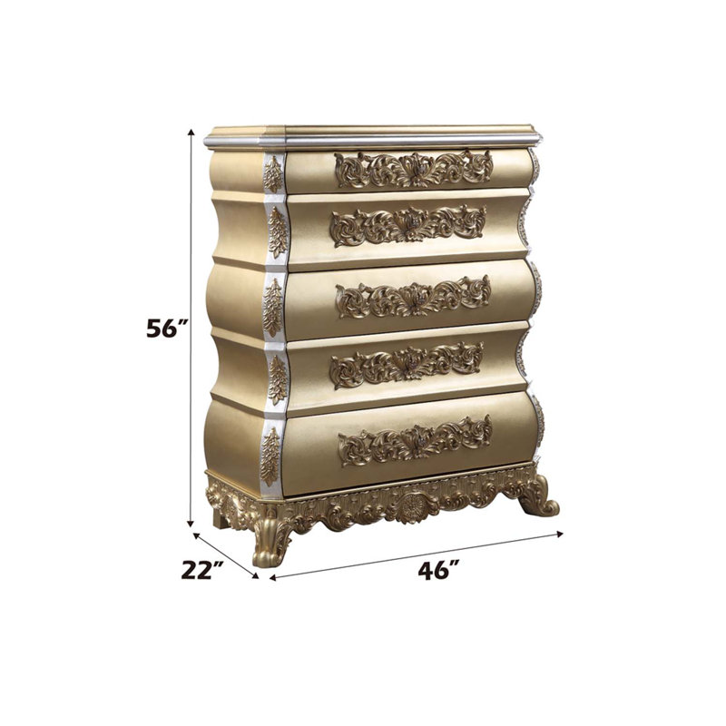 Victoria 5-Drawer Cabriole Chest, Gold Finish, Gold