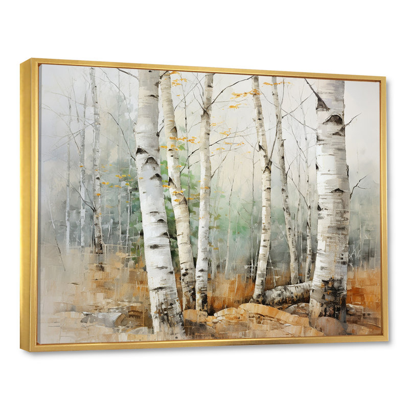 «Beige Silver Birch Tree Beauty II», reproduction sur toile, Cadre flottant doré, H 24 po x l 32 po x P 1 po