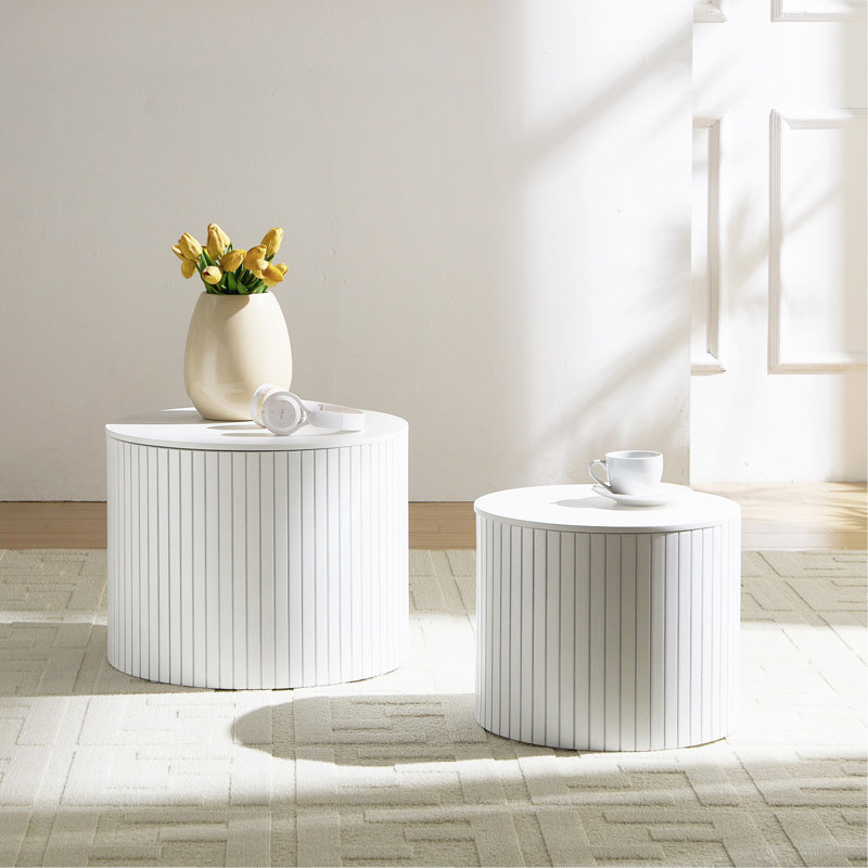 Ensemble de tables gigognes 2 pièces, ensemble de tables basses en panneau de fibres à densité moyenne, blanc