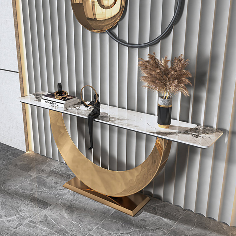 Modern simple sintered stone console table, 31.5" H x 55" W x 11.8" D, Gold