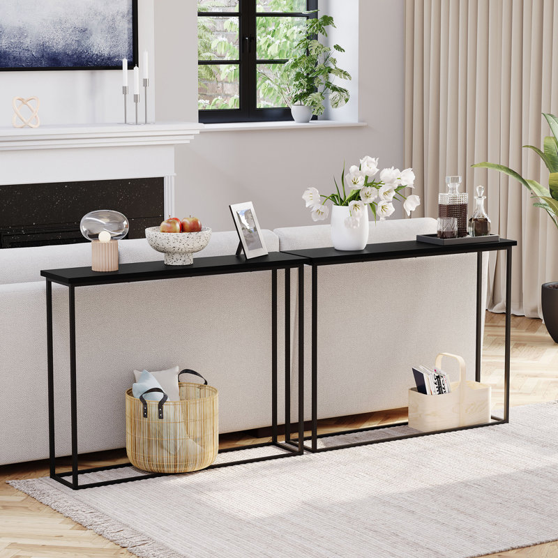 Modern Console Table with Metal Legs – Sleek Hallway Living Room Home Office & Entryway Accent Table, Black, Black