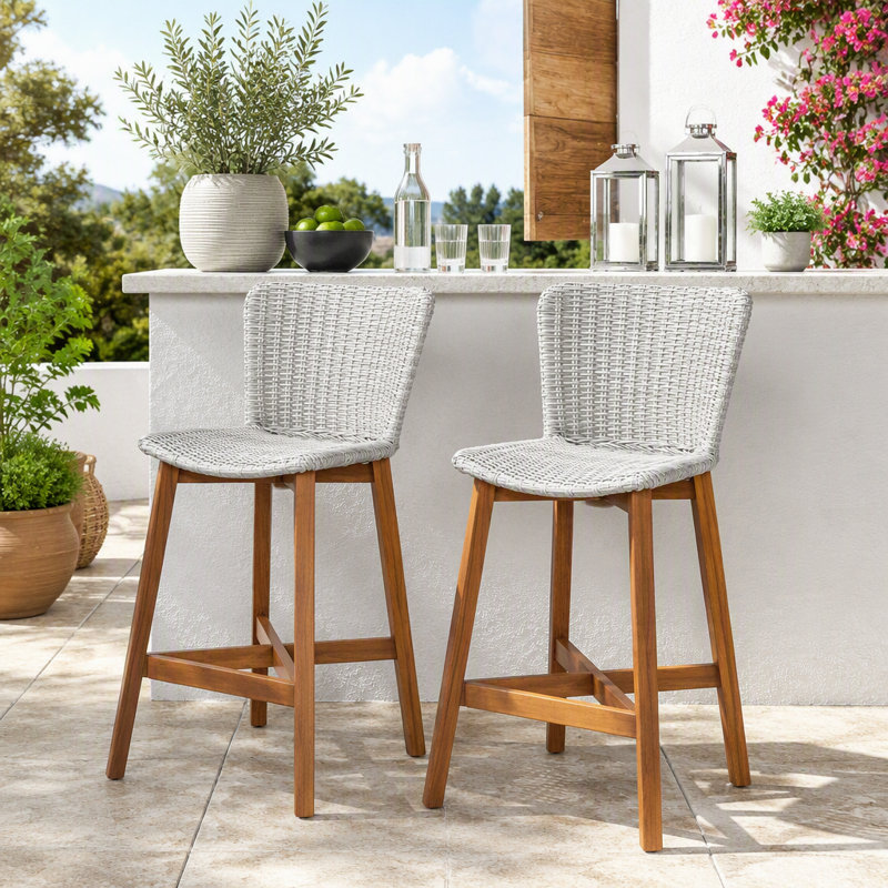 Tabouret d'extérieur, Gris clair, teck