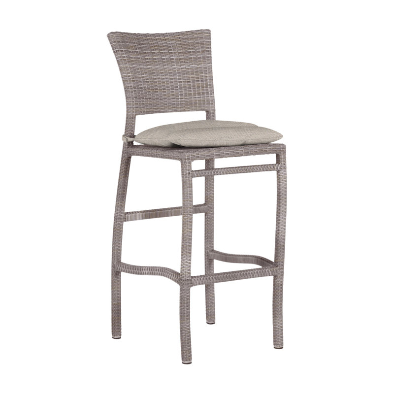 Skye 30" Patio Bar Stool with Cushion, Oyster, Dove Sunbrella® Linen, Welt