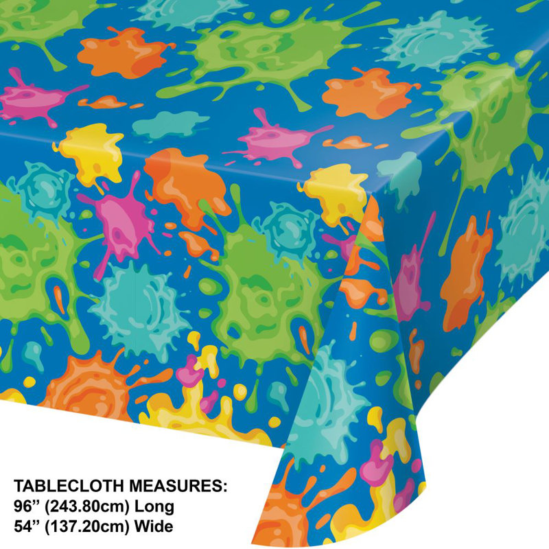 Vibrant Paint Splatter Turquoise Paper Tablecloths, 54" x 96", Pack of 3