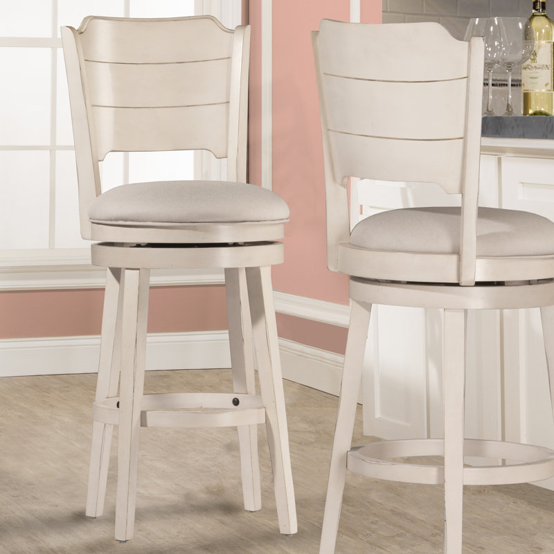 Authement Swivel Upholstered Counter Stool with Solid Wood Frame, Counter Stool (26.5" Seat Height), Sea White