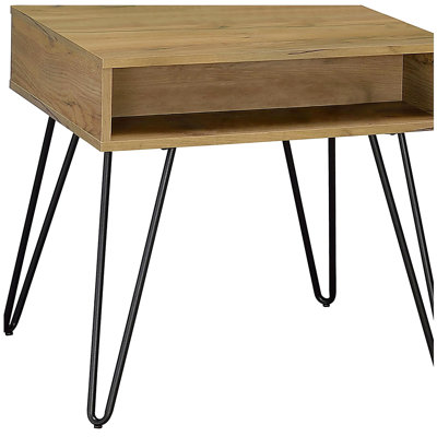 Golden oak and black square side table