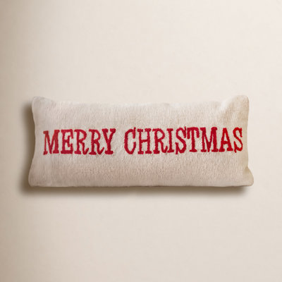 Hand-Hooked Merry Christmas Throw Pillow