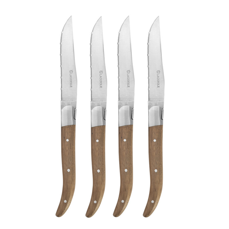 Au Nain Laguiole Steak Knives with Ash Wood Handles, 4-Piece Set 