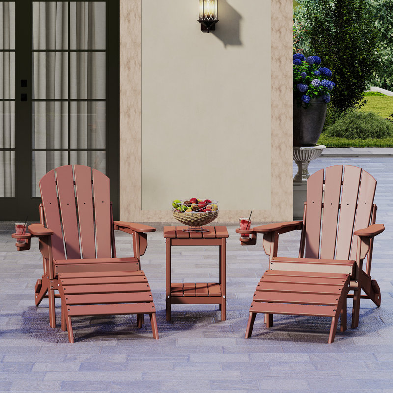 Ensemble de 5 chaises Adirondack Hdpe pliables avec table et repose-pieds, Teck