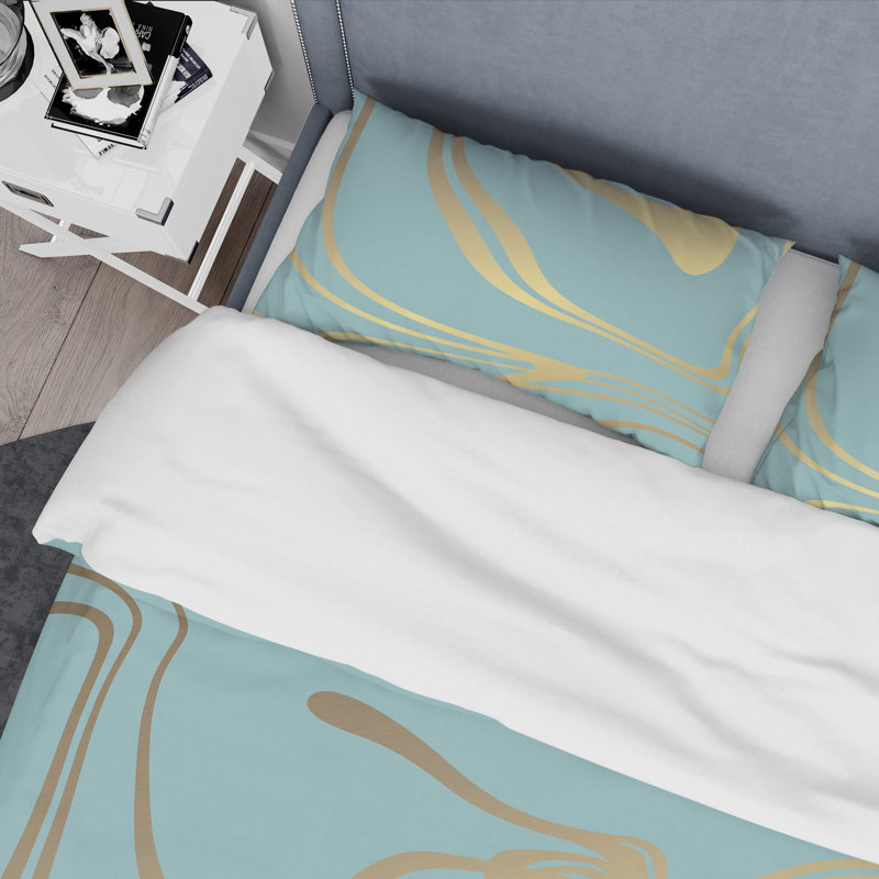 Golden Marble Design I - Ensemble de housse de couette abstrait Glam - Microfibre de polyester