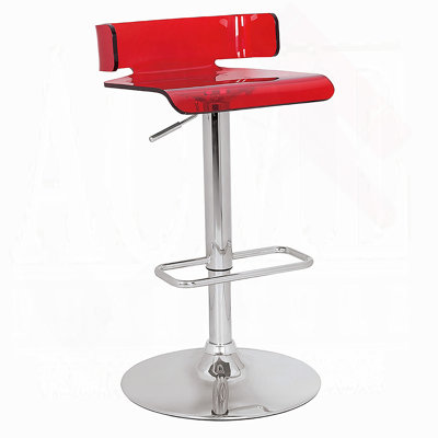 Adjustable Height Bar Stool With Swivel Seat, Acrylic Red And Chrome Finish, Modern Kitchen Furniture, Sleek And Comfortable Design