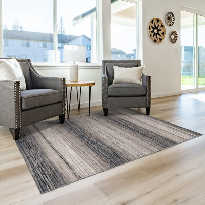 Migliore Osian Modern Striped Ombre Soft High-Low Blue Grey Charcoal Area Rug