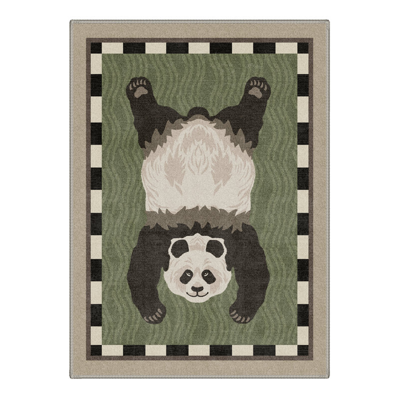 Tapis vert / noir à imprimé animal lavable à la machine avec envers antidérapant, Rectangle 5' x 7'