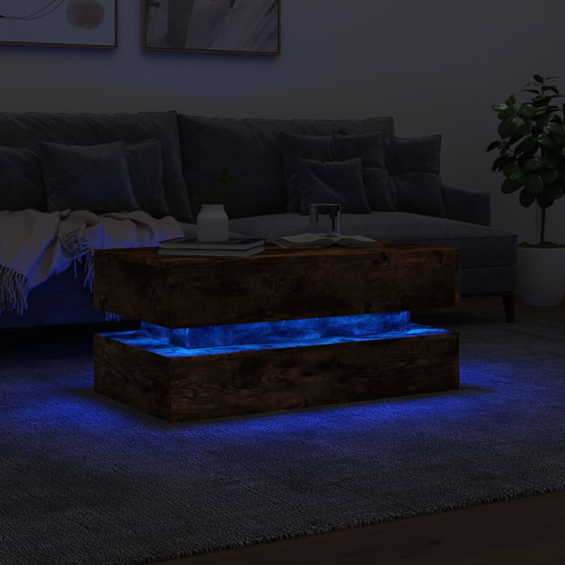 Table basse avec lumières DEL chêne fumé 35,4 po x 19,7 po x 15,7 po