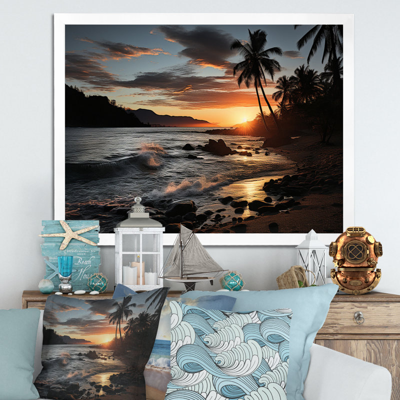 Beach Tropical Escape III - Imprimé, Cadre simple blanc, H 16 po x l 32 po x P 1 po