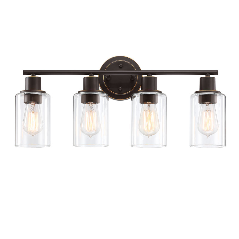 4-Light Bathroom Light Fixture with Clear Glass Shade, Bronze