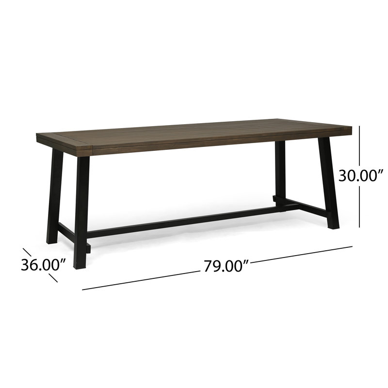 Outdoor Acacia Wood Dining Table, Metal, Gray