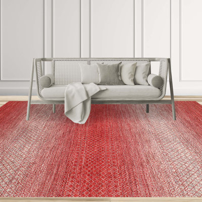 Tapis en laine noué à la main en rouge / blanc