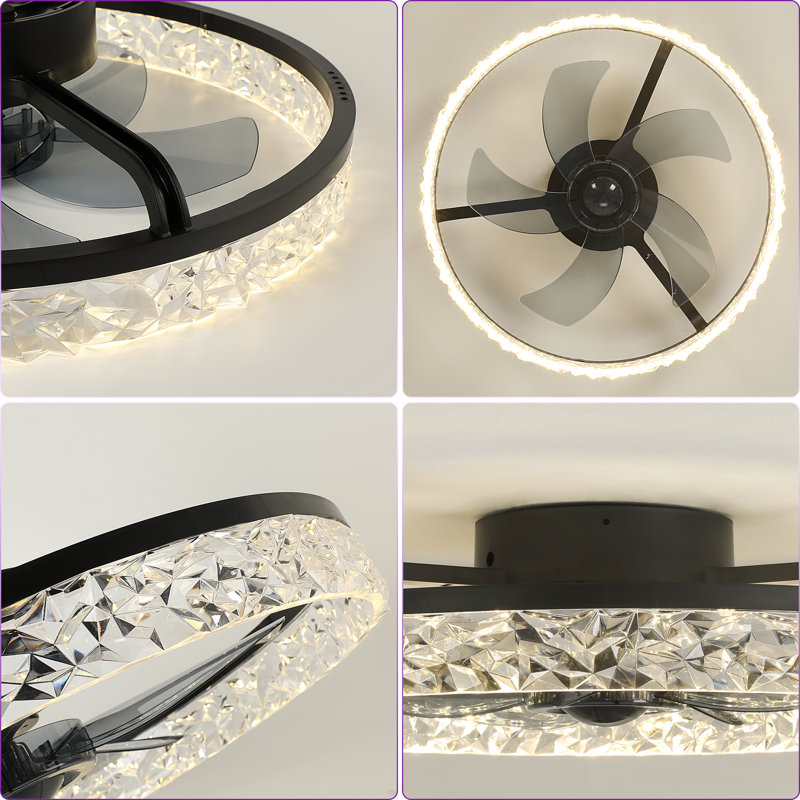 20'' Modern Flush Mount Ceiling Fan With Dimmable Led Lights And Remote Control 6-Speed Mute Reversible Motor For Medium Bedroom (Set Of 2)