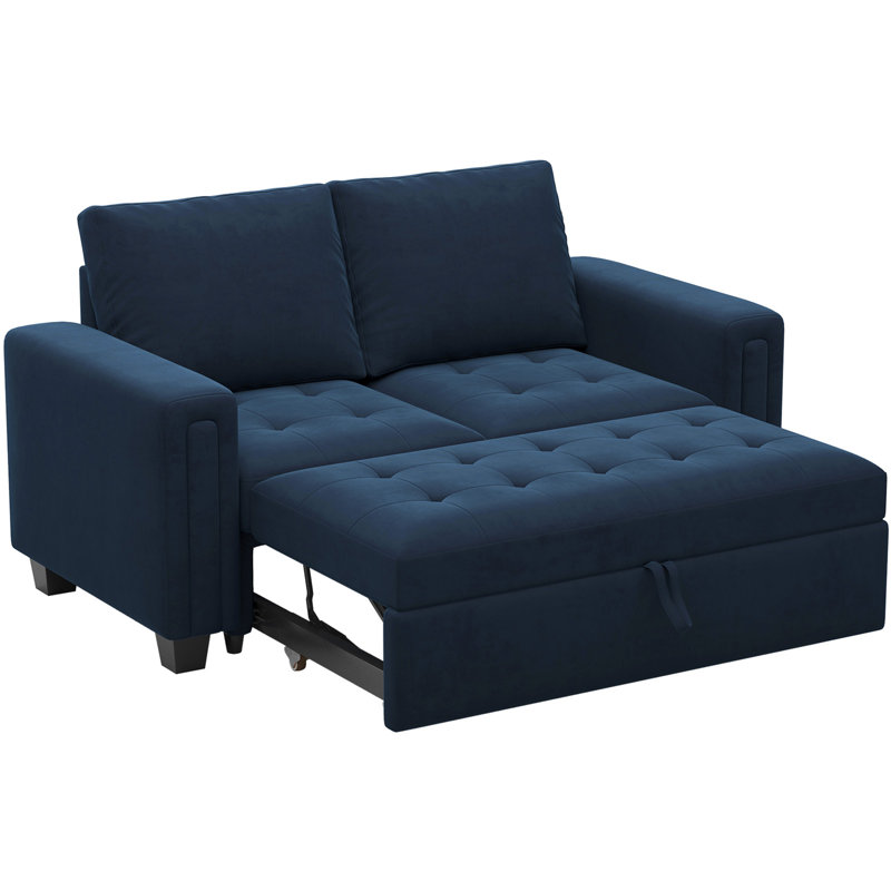 Canapé-lit modulaire en velours avec canapé-lit escamotable Shavera, Velours bleu