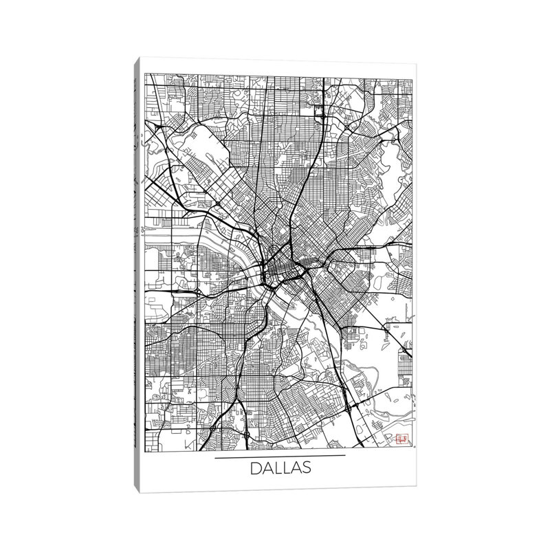 Dallas Minimal Urban Blueprint Map by Hubert Roguski - Wrapped Canvas Print, 20.32 cm H x 30.48 cm W